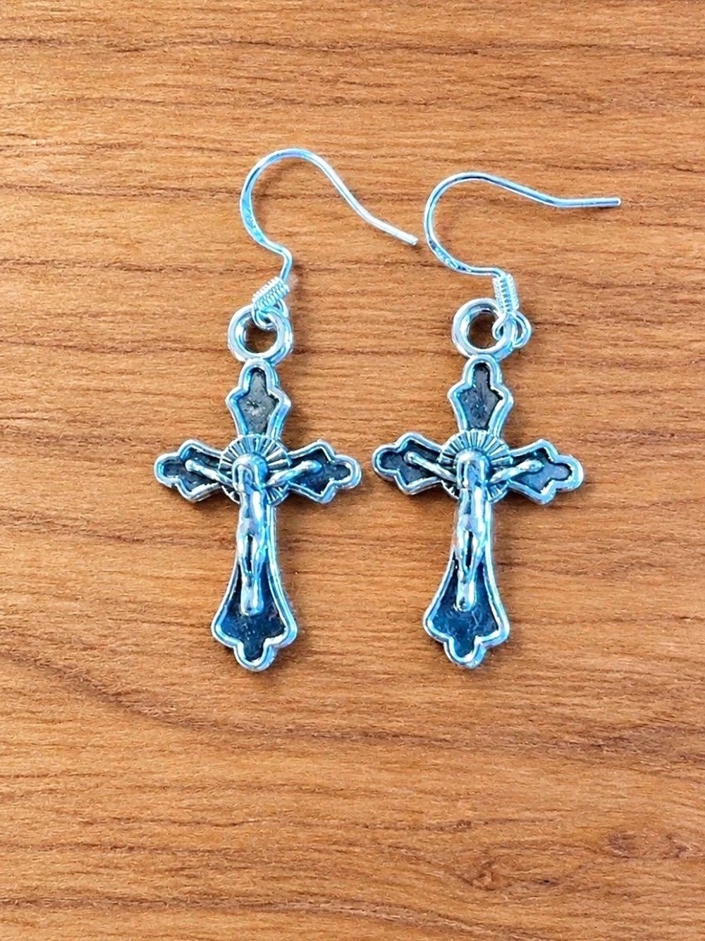 Crucifix Earrings with 925 Sterling Silver Hooks Handmade